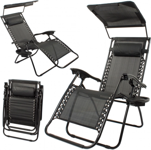 Chaise longue de jardin pliante Zero Gravity avec pare-soleil et tablette