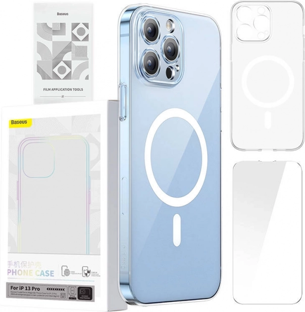 Baseus Magnetic Crystal Clear Case with MagSafe for iPhone 13 Pro + Tempered Glass and Cleaning Kit