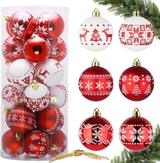 set onbreekbare kerstballen 5 cm, 30 stuks, rood en wit