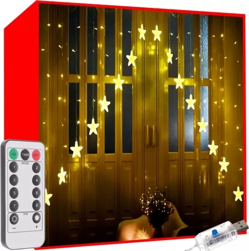 LED lichtgordijn sterren 136 LED warm wit met afstandsbediening