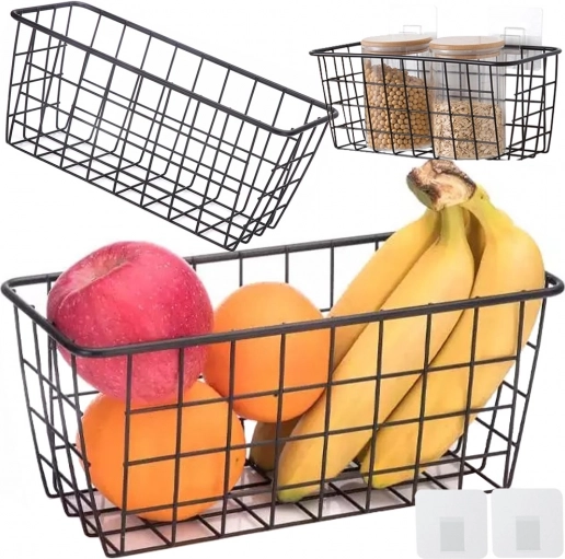 Hanging Metal Basket – Kitchen and Bathroom Organizer, Black