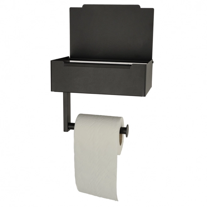 Toilettenpapierhalter mit Regal und Taschentuchfach Schwarz