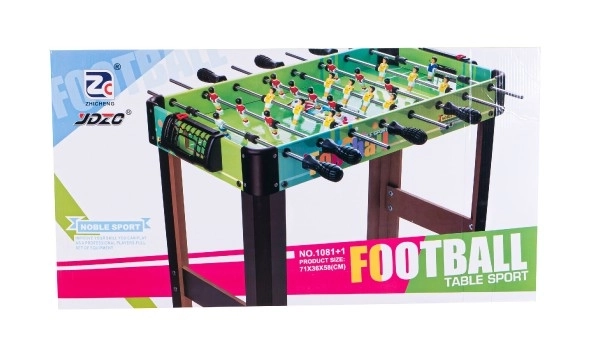 Voetbal/spel 71x36cm houten metalen trekkers met telraam in doos 67x7x36cm