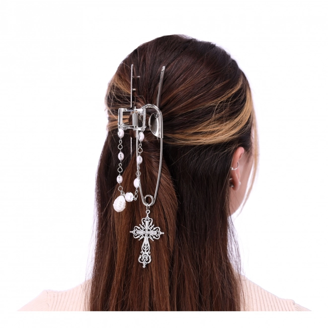 Decoratieve haarclip met zilveren pareltjes