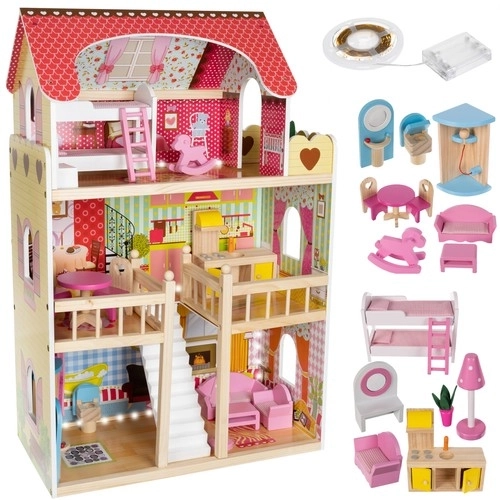Houten poppenhuis met meubels 90 cm