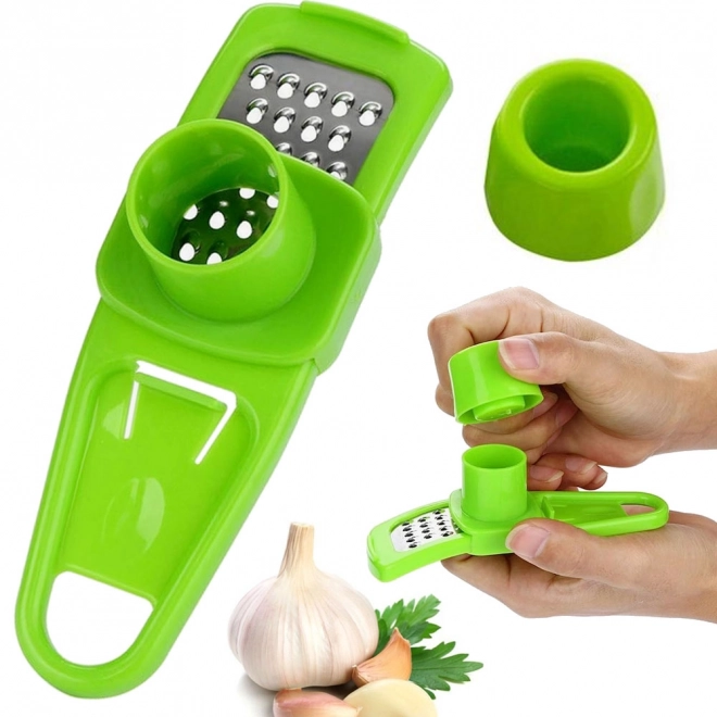 Mini-rasp voor knoflook en gember met veiligheidshouder – groen