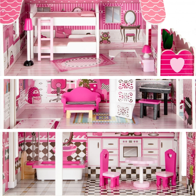 Houten poppenhuis met glijbaan