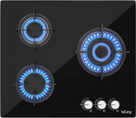 Three-zone gas stove with glass panel IsEasy