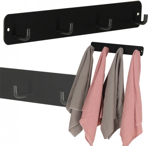 Wandhandtuchhalter mit 4 Haken, schwarzes Metall