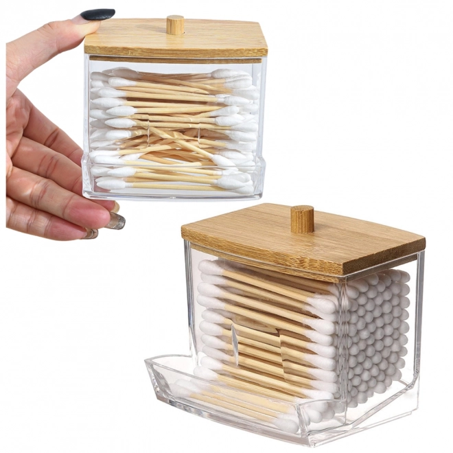 Storage Container for Cosmetic Swabs with Bamboo Lid