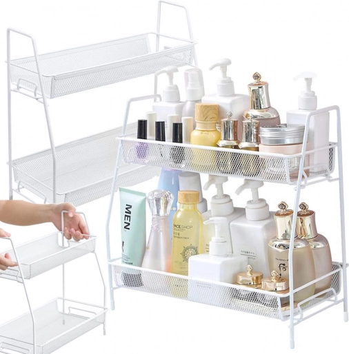 Two-tier metal organizer for spices and cosmetics – white