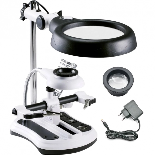 Soldeerset met derde hand en loep met LED-verlichting