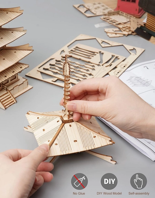 3D houten puzzel vijf verdiepingen pagode
