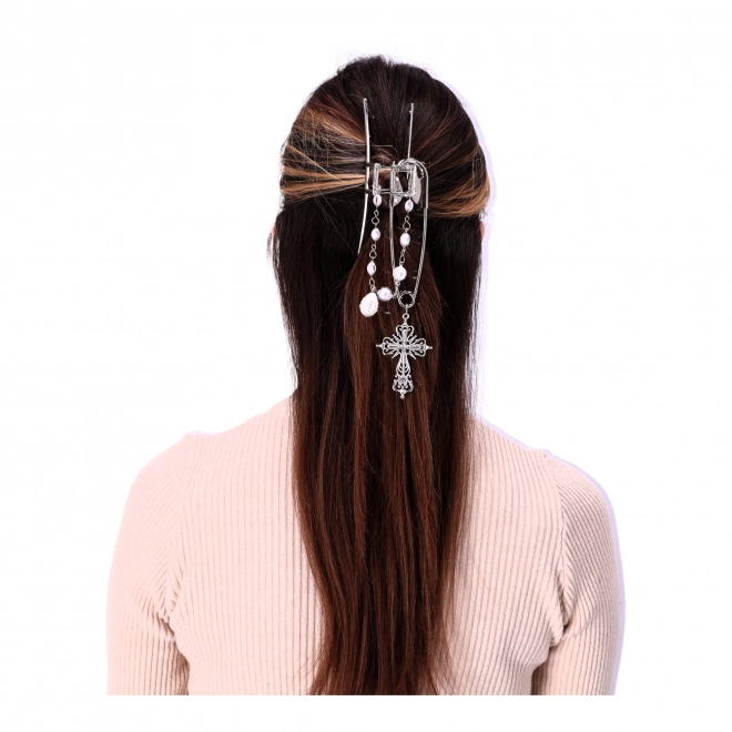 Decoratieve haarclip met zilveren pareltjes