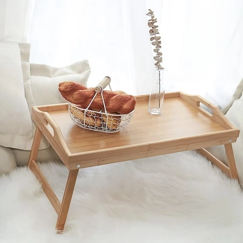 Table pliante en bambou pour lit avec fonction ordinateur portable