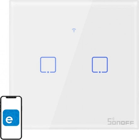 Interrupteur tactile intelligent SONOFF T1 EU TX, 2 canaux, Wi‑Fi + RF 433
