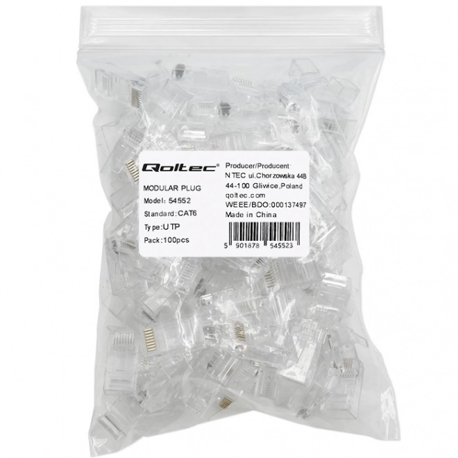 Connecteurs modulaires RJ45 CAT6 UTP, contacts plaqués or, 100 pcs