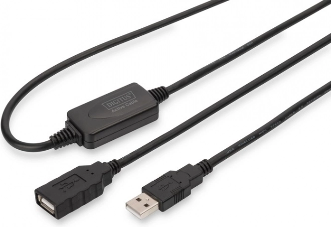 Aktives USB-2.0-Verlängerungskabel USB‑A (Stecker) auf USB‑A (Buchse) 10 m, schwarz
