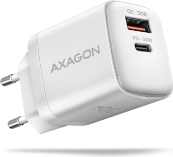Netlader AXAGON 30W PD & QC met USB‑C en USB‑A wit