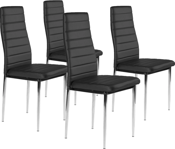 Set van 4 eetkamerstoelen van eco-leer, zwart, chroom poten