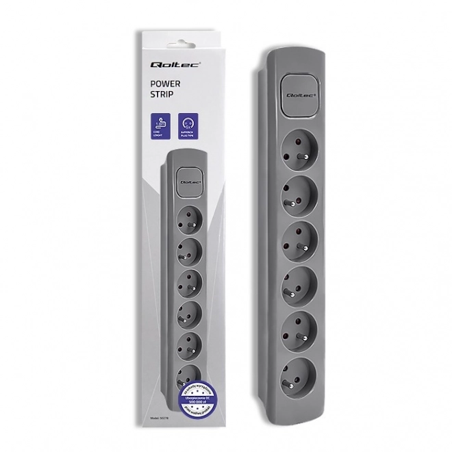 Grijze verdeelstrip met 6 stopcontacten 1,8m