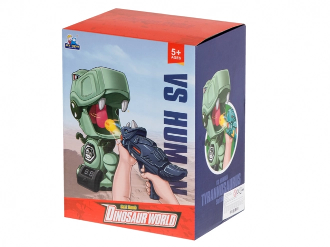Interactieve spel Schieten op een Dinosaurus met pistolen en balletjes