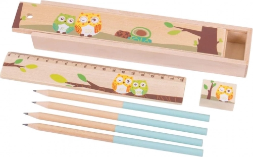 Houten pennendoos met uiltjes Bigjigs Toys – blauw