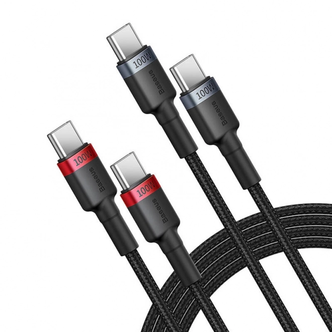Câble Baseus Cafule USB-C vers USB-C 100W, 2m, 2pcs (rouge-noir, gris-noir).