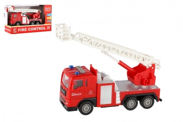 Auto brandweer plastic 16cm met aandrijving op batterijen met licht en geluid in doos 21x13x9cm