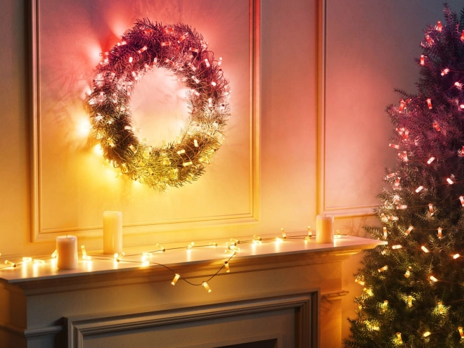 Slimme decoratieve lichtsnoeren USB-C (Candies) 100 LED RGB, kaarsen, groene kabel, 6 m