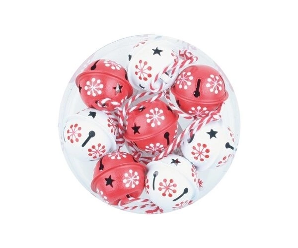 Dekorative Weihnachtsglöckchen, 8er Set, Rot und Weiß
