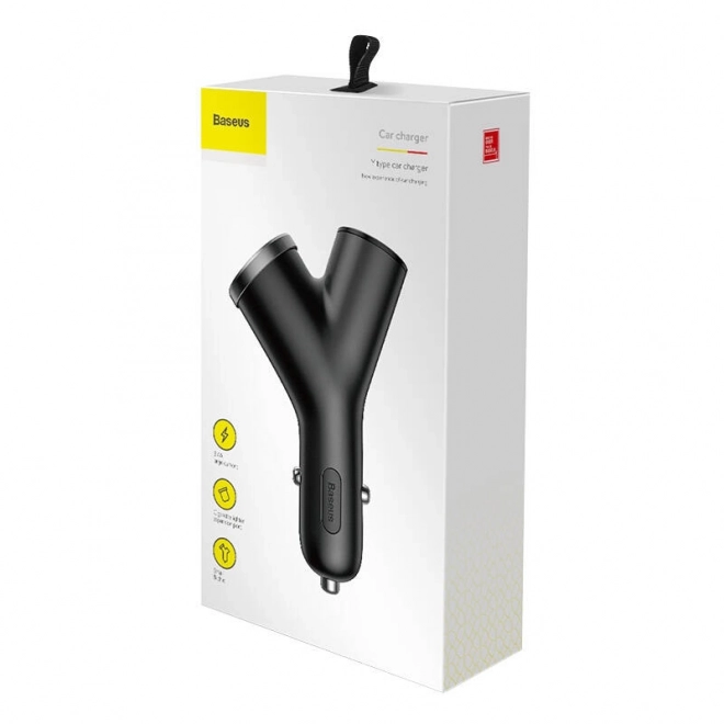 Car Charger with Dual USB and Cigarette Lighter - Black
