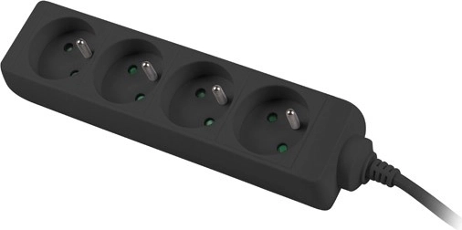 zwarte stekkerdoos 1,5 m, 4 stopcontacten, koperen kabel