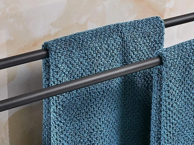 Dubbele wandhanddoekhouder, zwart metaal, 58,6 cm