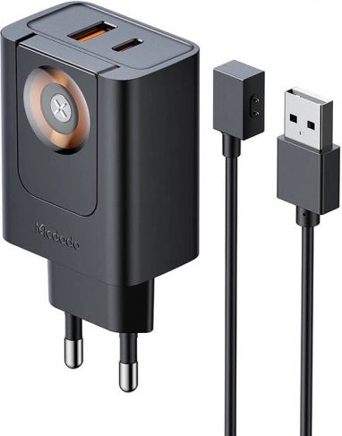 McDodo 30W 2-in-1 oplader USB‑C + USB‑A met snelladen voor Apple Watch, zwart