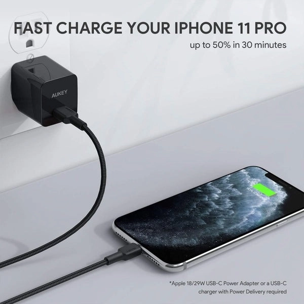 Nylonkabel Lightning-USB C zwart 2m