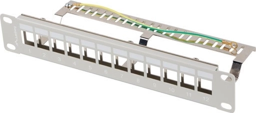 Patch panel 12 ports 1U 10" FTP with organizer for keystone modules, gray