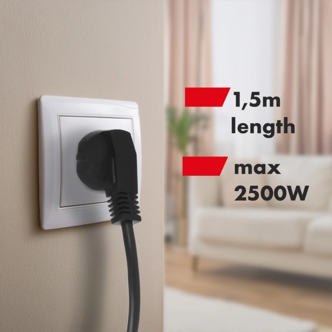 Stroomrail 1,5 m 250VAC/10A MCE509 B 2500 Q, IP20, 6 stopcontacten, nominale stroom 10 A, zwart