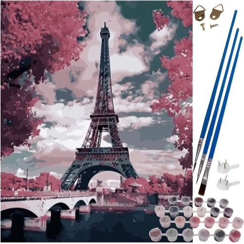 Peinture par numéros 40 × 50 cm – Tour Eiffel sur châssis