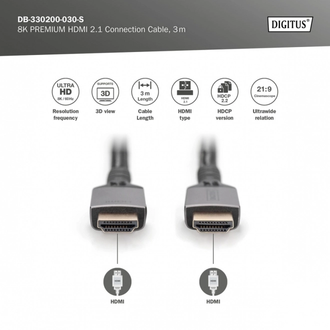 HDMI Kabel 2.1 Ultra HighSpeed 8K UHD 3m zwart