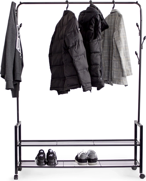 Staande kapstok met 2 legplanken op wieltjes voor kleding van ModernHome