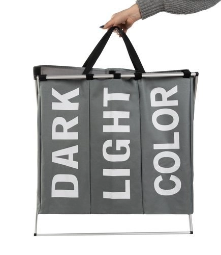 3 section laundry basket dark light color