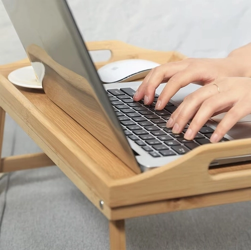 Table pliante en bambou pour lit avec fonction ordinateur portable