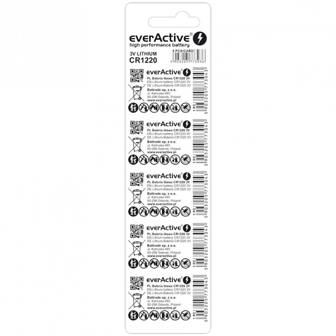 Lithium batterij CR1220 5 stuks