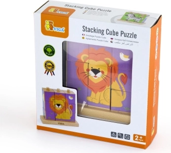 Viga slide-on safari blocks – wooden cubes for kids, 9 blocks
