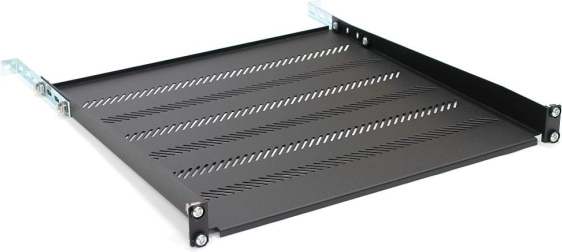 19" Rack Shelf 1U, 483 × 450 mm, black, perforated with adjustment and support