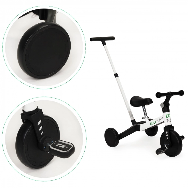 Drielingfiets loopfiets met duwstang 2 in 1