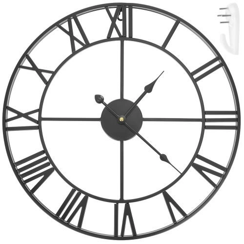 Horloge murale en métal style loft à chiffres romains 47 cm – noire
