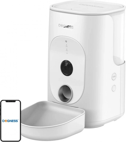 Dogness F15 intelligenter Wi‑Fi Futterautomat 4 l mit Kamera und Kunststoffnapf (weiß)