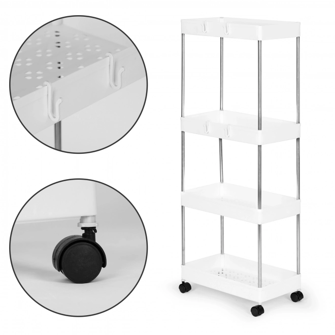 Plastic badkamer rek met 4 planken en wielen